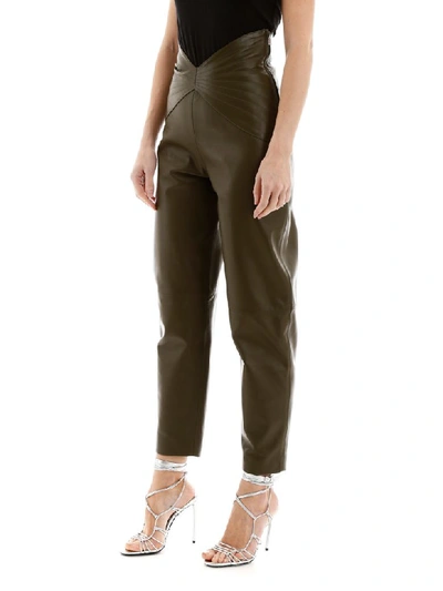 Shop Attico Butterfly Leather Pants In Verde Militare (green)