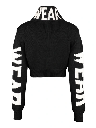 Shop Gcds Cropped Turtleneck Sweater In Black