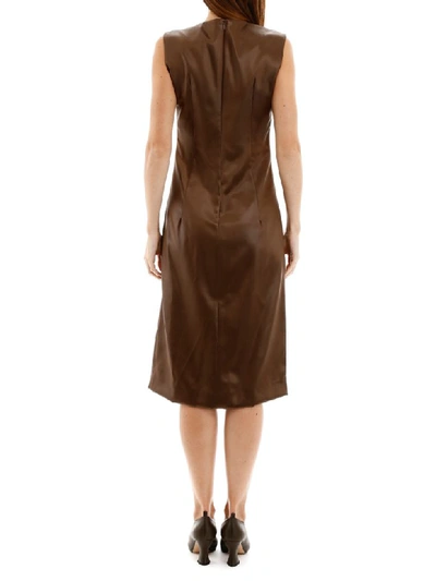 Shop Bottega Veneta Satin Midi Dress In Toffee (brown)