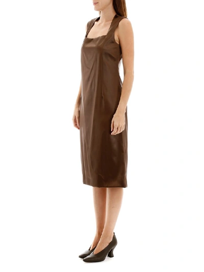 Shop Bottega Veneta Satin Midi Dress In Toffee (brown)