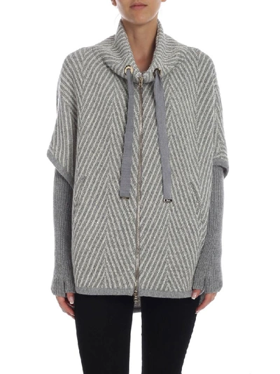Shop Herno - Cape With Stripes Pattern In Grey