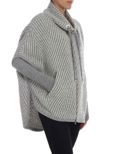 Shop Herno - Cape With Stripes Pattern In Grey