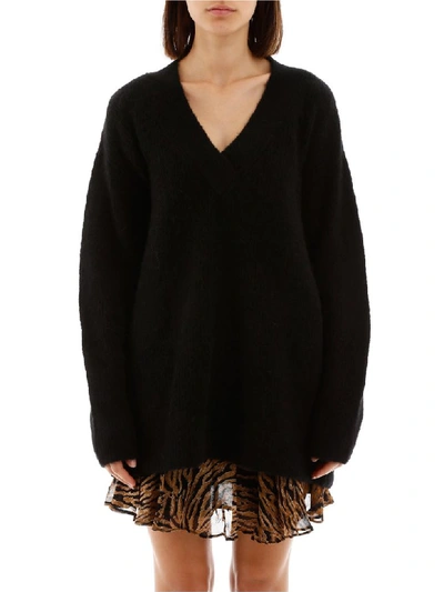 Shop Ganni V Neck Pull In Black (black)