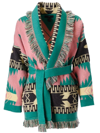 Shop Alanui Icon Jacquard Cardigan In Gum Pink/multicolor