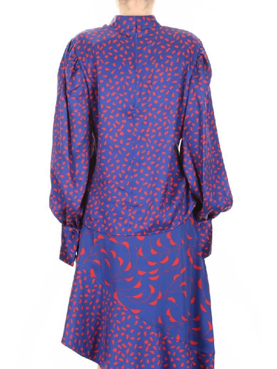 Shop Self-portrait Printed Blouse In Blue Red (pink)