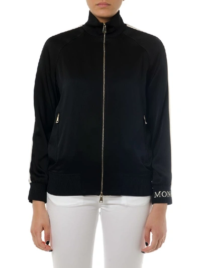 Shop Moncler Black Zipped Technical Fabric Sweatshirt