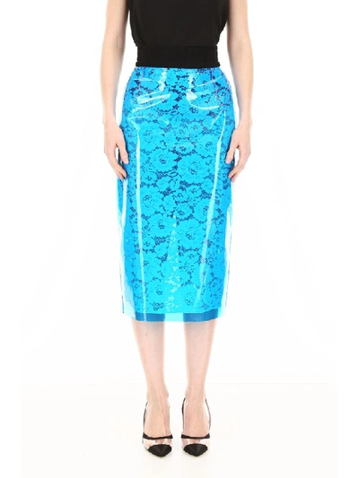 Shop N°21 Lace And Pvc Pencil Skirt In Blue (blue)