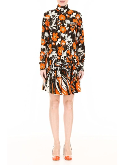 Shop Prada Floral Printed Dress In Arancio (orange)