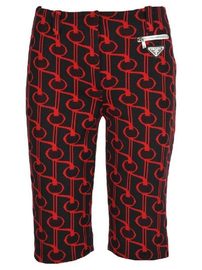 Shop Prada Jacquard Cycling Shorts In Black + Red