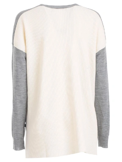 Shop Marni Sweater L/s V Neck Bicolour In Inox