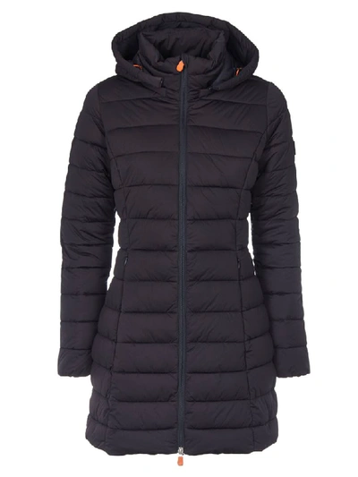 Shop Save The Duck Slim Fit Dark Down Jacket With Logo In Blue