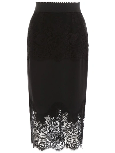 Shop Dolce & Gabbana Midi Skirt With Lace In Nero (black)