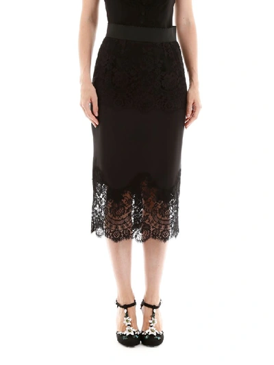 Shop Dolce & Gabbana Midi Skirt With Lace In Nero (black)