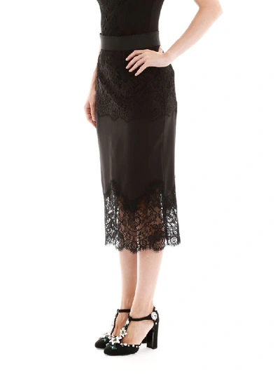 Shop Dolce & Gabbana Midi Skirt With Lace In Nero (black)