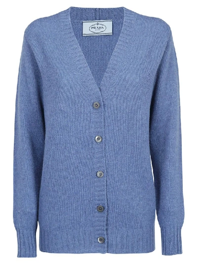 Shop Prada Cashmere Cardigan In Denim Melange