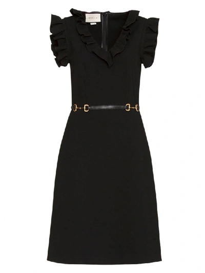 Shop Gucci Black Belted Dress In Nero