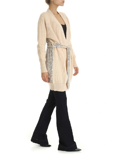 Shop Pinko Granche Sequin Cardigan In Naturale