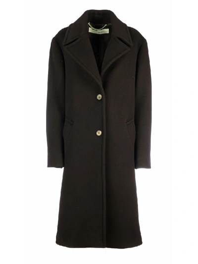 Shop Off-white Embroidery Boyfriend Wool Coat In Black Green