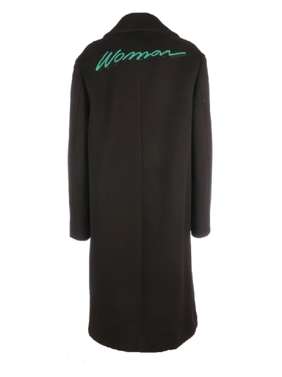 Shop Off-white Embroidery Boyfriend Wool Coat In Black Green