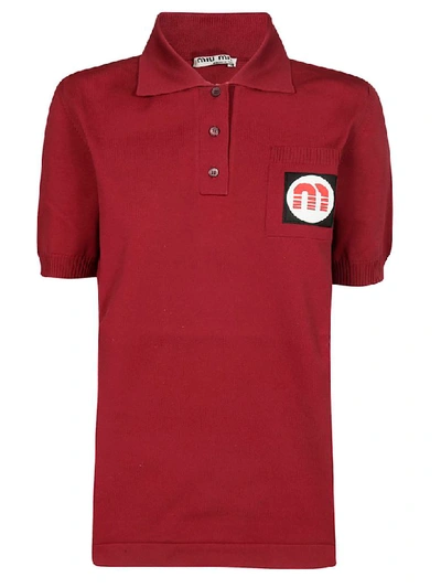 Shop Miu Miu Logo Patch Polo Shirt In Red