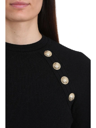 Shop Balmain Buttoned Woven Jumper In Black