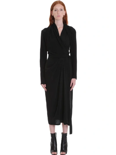 Shop Rick Owens Wrap Ls Dress Dress In Black Silk