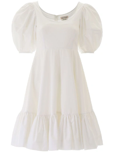 Shop Alexander Mcqueen Cotton Mini Dress In Opticalwhite (white)