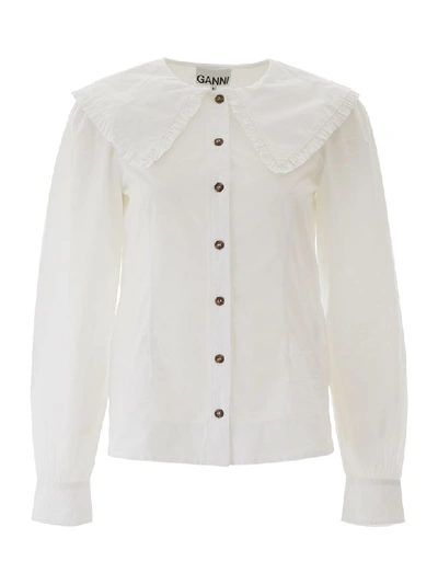 Shop Ganni Shirt With Oversize Collar In Bright White (white)