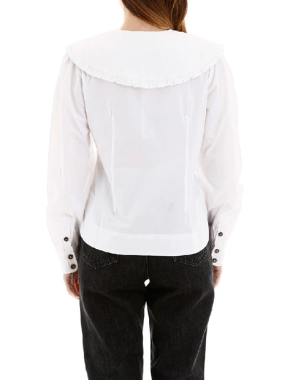 Shop Ganni Shirt With Oversize Collar In Bright White (white)