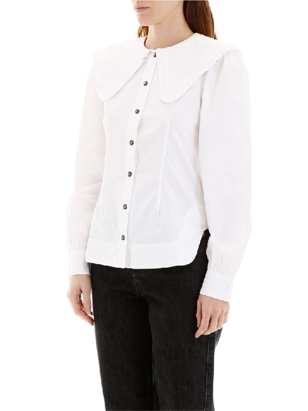 Ganni Shirt With Oversize Collar In Bright White (white) | ModeSens