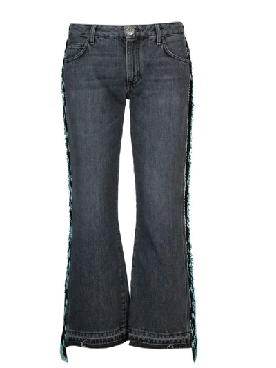 Shop Alanui Embroidered Flared Jeans In Black