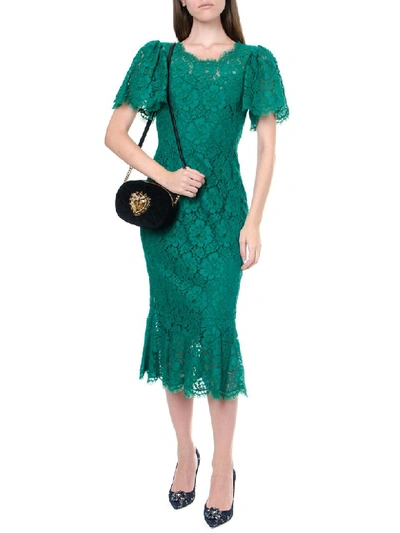 Shop Dolce & Gabbana Green Lace Midi Dress