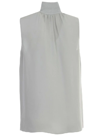 Shop Theory Top W/s Silk High Neck In Yqv Mist Blue