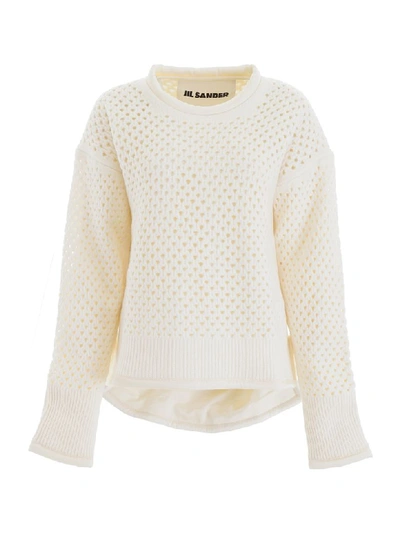 Shop Jil Sander Perforated Wool Pullover In Natural (white)