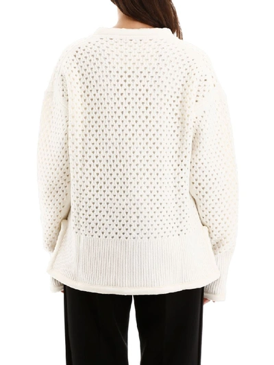 Shop Jil Sander Perforated Wool Pullover In Natural (white)