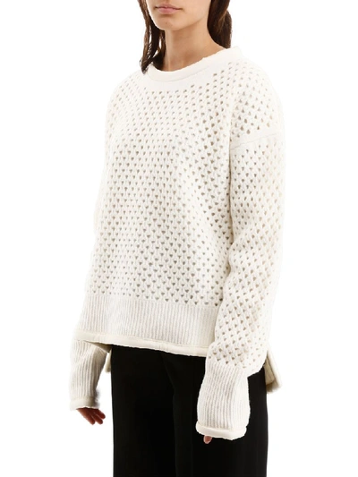 Shop Jil Sander Perforated Wool Pullover In Natural (white)