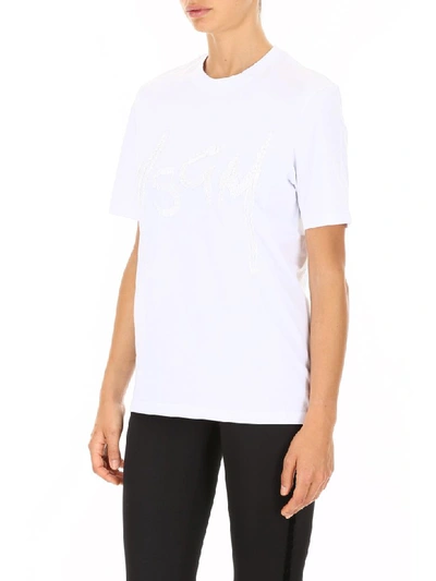 Shop Msgm T-shirt With Sequins Logo In Bianco (white)