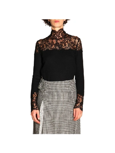 Shop Ermanno Scervino Sweater With Long Sleeves And Lace Inserts In Black