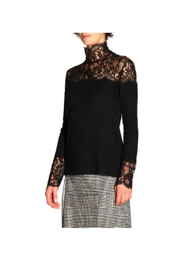 Shop Ermanno Scervino Sweater With Long Sleeves And Lace Inserts In Black