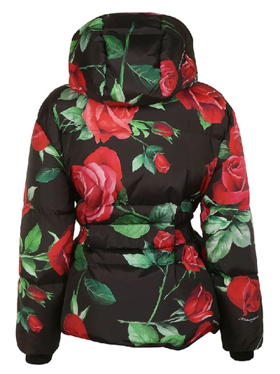 Shop Dolce & Gabbana Floral Print Hooded Jacket In Black