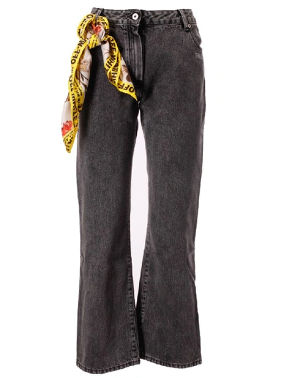 Shop Off-white Crop Denim Leg Jeans In Dark Grey