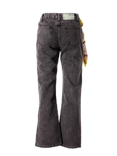 Shop Off-white Crop Denim Leg Jeans In Dark Grey