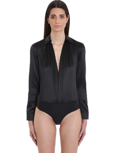 Shop Versace Plunging Silk Bodysuit In Black