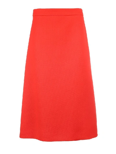 Shop Prada Long Gabardine Natte` A-line Skirt In Red