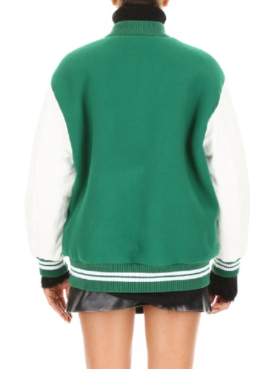 Shop Miu Miu Wool And Leather Bomber Jacket In Verde (green)
