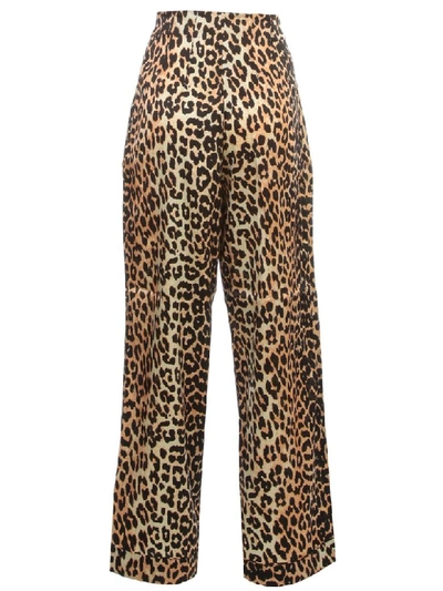 Shop Ganni Silk Stretch Satin Straight Pants Fantasy In Leopard