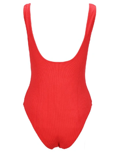 Shop Ganni Lace-up Swimsuit In Red