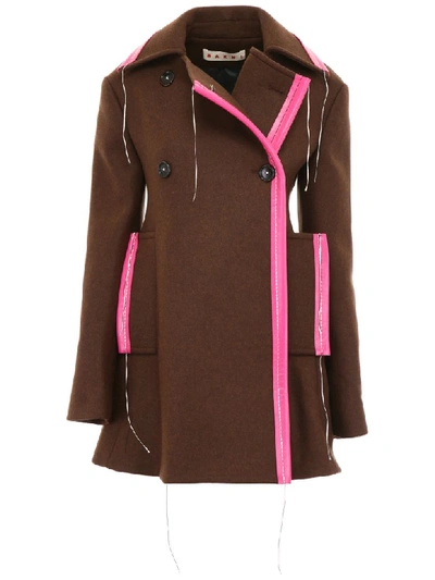 Shop Marni Bicolor Coat In Bramble Fuchsia (brown)