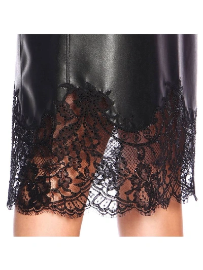 Shop Ermanno Scervino Skirt In Leather With Lace Bottom In Black