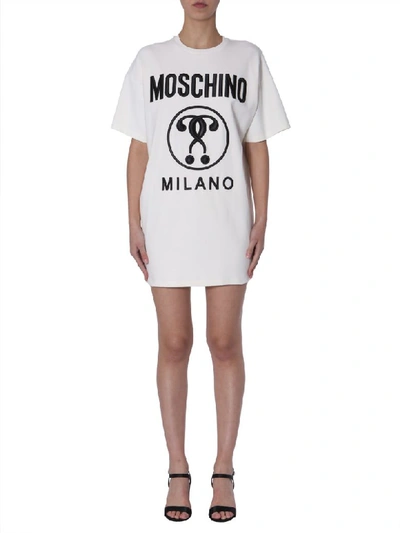 Shop Moschino T-shirt Dress With Logo In Bianco